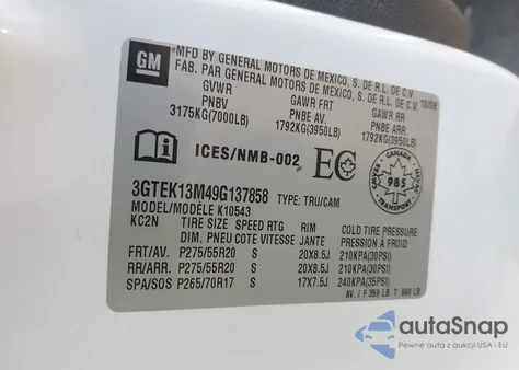 2009 GMC Sierra 1500 Work Truck z USA, uszkodzony, nr VIN 3GTEK13M49G137858
